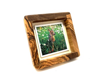 Bilderrahmen in quadratischer Form aus Olivenholz ca. 8 x 8 cm schöne Momente Erinnerungen Fotogeschenk