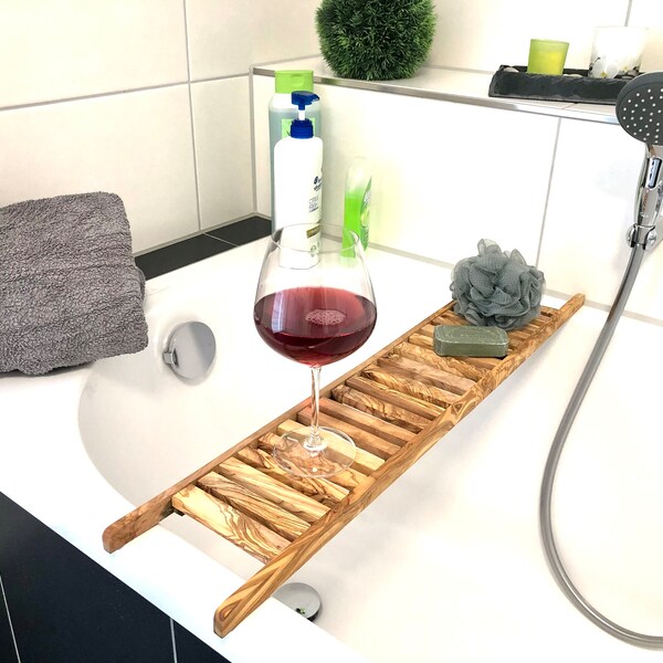 Bath shelf LUXURY length approx. 75 cm made of olive wood Wellness relaxation