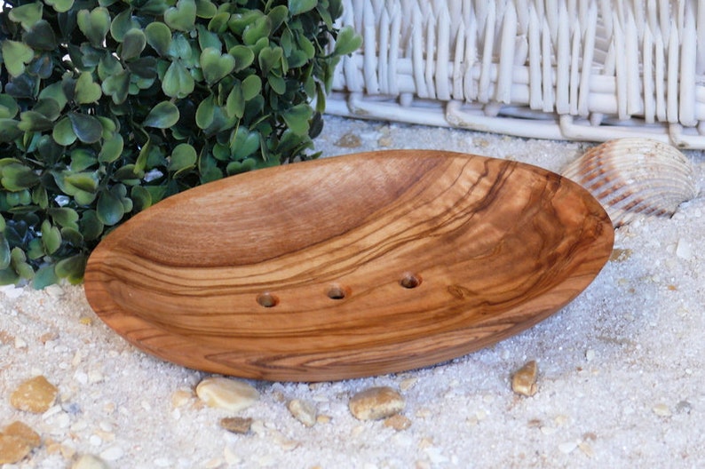 Soap dish oval made of olive wood 6 inches long image 2