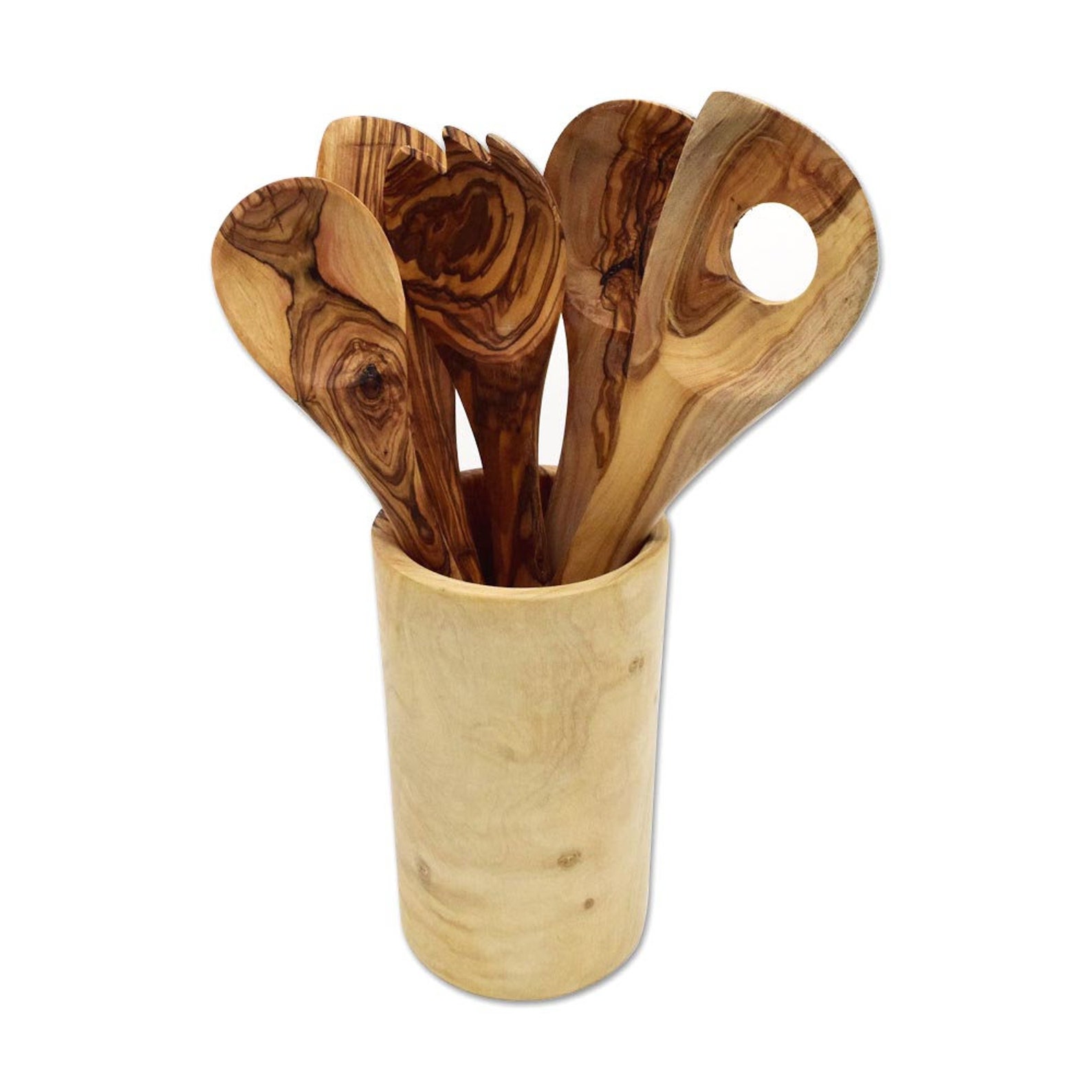 5piece cooking set & utensils cup RUND made of olive wood Etsy