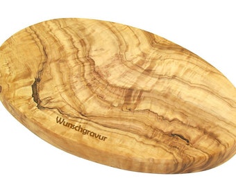 With engraving! Breakfast board OVAL small, approx. 9.5 inches, olive wood
