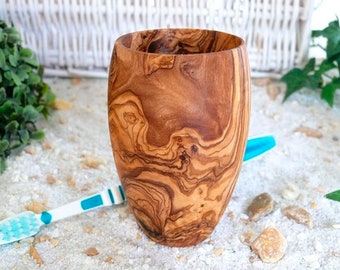 Cup for toothbrush, small, made of olive wood