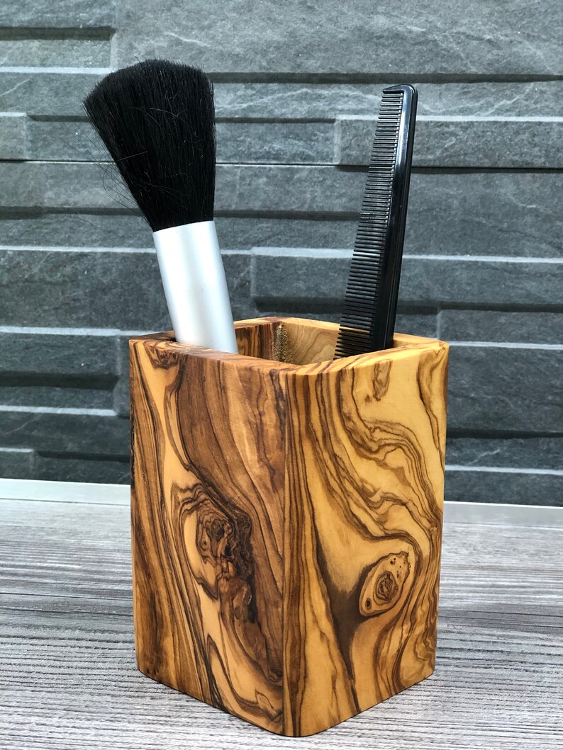 Small utensil cup made of olive wood image 1