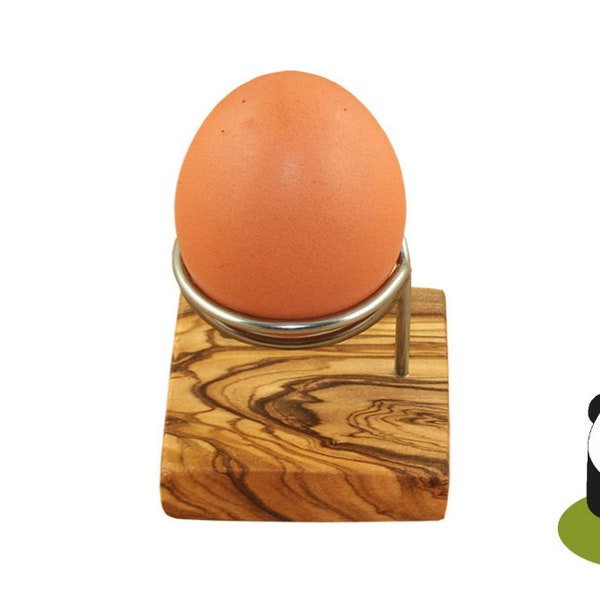 Egg cup made of stainless stell and olive wood