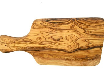 Set of 2 incl. engraving: Herbal (9 inch) & Cutting Board (12 inch) with Handle, olive wood
