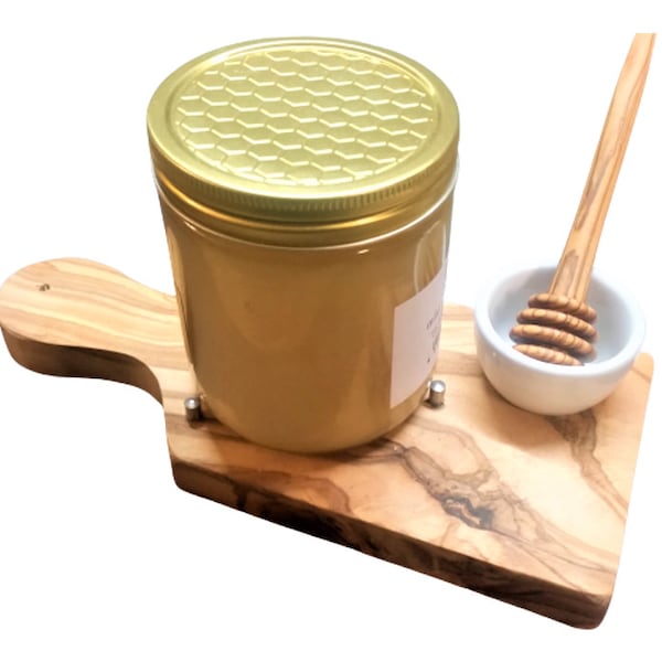 Honey station "All You Need" made of olive wood incl. honey lifter and porcelain bowl, honey spoon