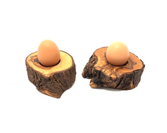 Egg cup with a rustic olive wood edge, also available as a set