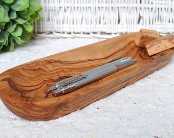 Bandeja para bolígrafos (aprox. 30 cm) de madera de olivo