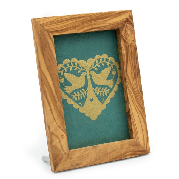 With engraving: picture frame in portrait format for pictures 10 x 15 cm olive wood