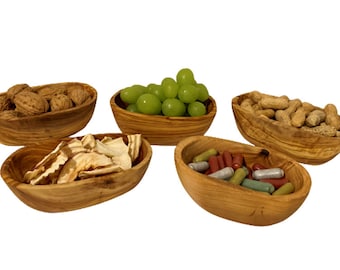 Set of 5: Olive Wood Bowl Naturally Shaped, Nibbles, Snack, Dips, Tapas, Sustainable, Decorative