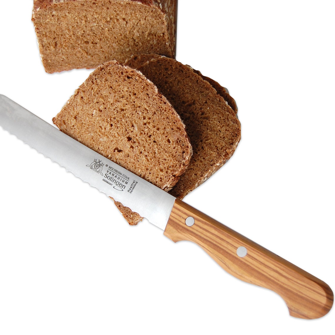 Bread knife with handle made of olive wood Etsy