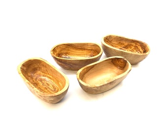 Set of 4 olive Wood Bowl Naturally Shaped, Nibbles, Snack, Dips, Tapas, Sustainable, Decorative