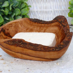 Soap dish rustic oval LARGE, olive wood image 1