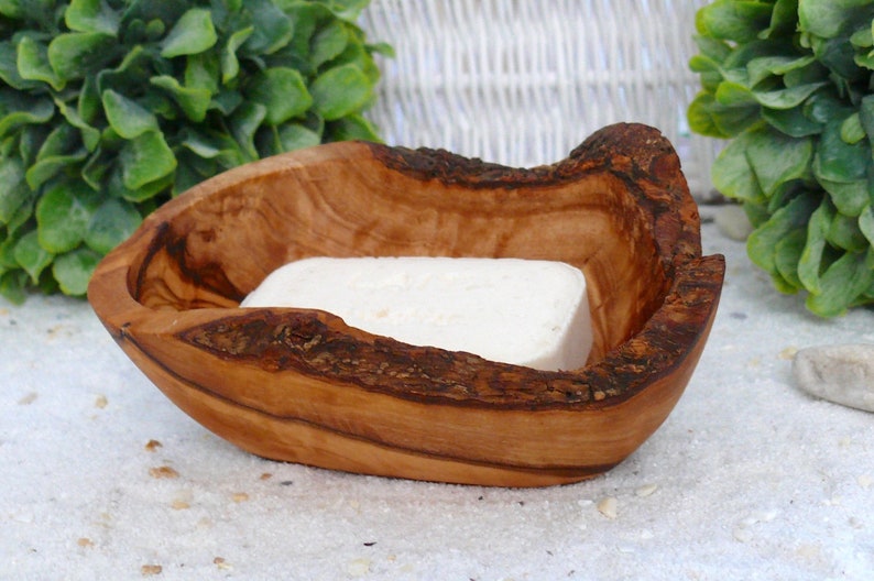 Soap dish rustic oval LARGE, olive wood image 1