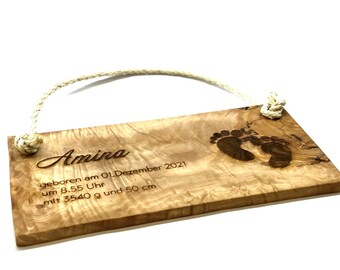 Personalized birth date board, olive wood, baptism gift, personalized birth gift, baby gift