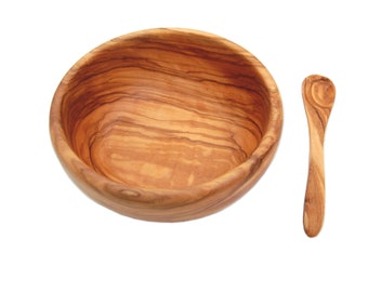 Bowl for baby mash plus spoon olive wood