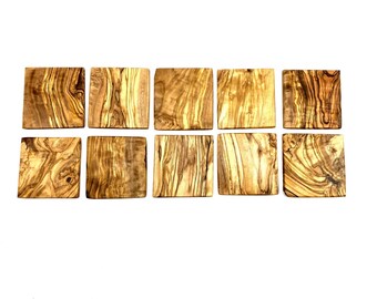 10 coasters SQUARE olive wood approx. 3.5 x 3.5 x 0.2 inches