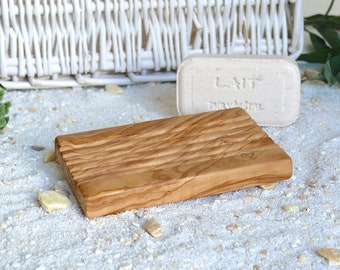 Soap dish with grooves made of olive wood