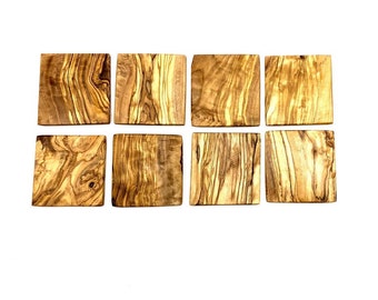 8 coasters SQUARE olive wood approx. 3.5 x 3.5 x 0.2 inches