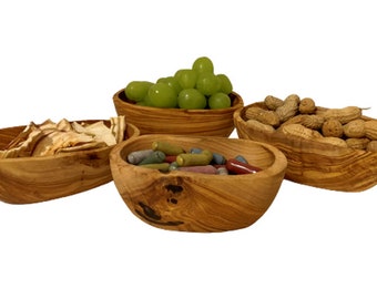 Set of 4: Olive Wood Bowl Naturally Shaped, Nibbles, Snack, Dips, Tapas, Sustainable, Decorative