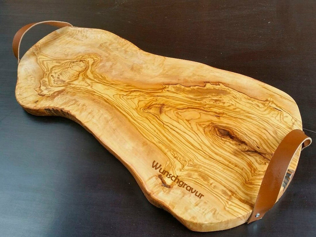 Olive Wood Board XXL With Engraving, for Serving, With Leather Strap as