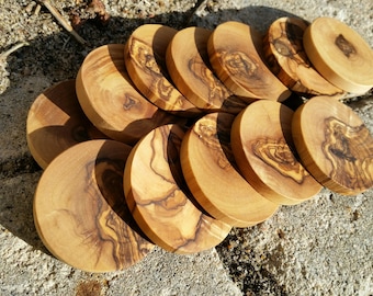 10 discos de madera / discos decorativos madera de olivo Ø aproximadamente 4,0 cm, bricolaje