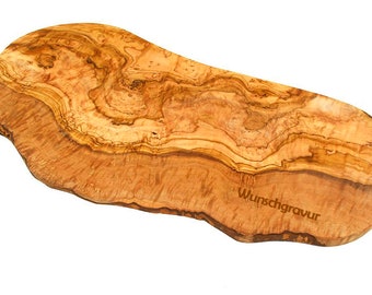 Schneidebrett RUSTIKAL mit Gravur (ohne Rille) Olivenholz ca. 35 – 39 cm