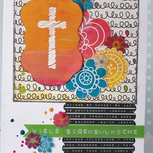 Congratulations card for communion, confirmation or confirmation &quot;Cross and colorful flowers&quot;