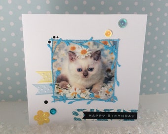 Greeting card "Cat with flowers"