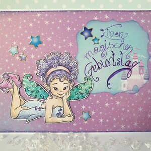 Glückwunschkarte "Elfchen mit lila Haaren"