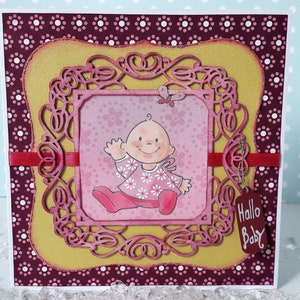 Carte de félicitations « Salut bébé en rose-rouge »