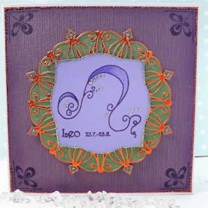 Carte de vœux Signe du zodiaque « LÖWE » en violet