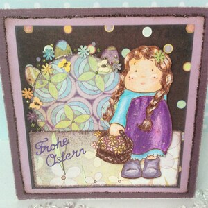 Cartolina di Pasqua "Ragazza con cesto di fiori"