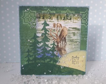 クリスマスカード「鹿と冬の森」
