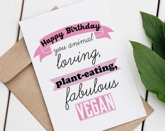 Vegan Birthday Card Animal Lover Pink