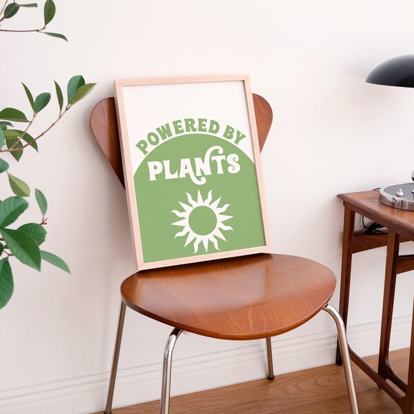 Poster impression d'art végétalien vert minimaliste rétro alimenté par des plantes