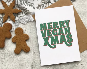 Merry Vegan Christmas Green Red Veggie Christmas Greeting Card