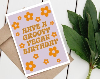 Vegan Birthday Card Groovy Retro 70s