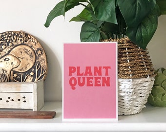 Plant Queen Retro Pink Recycled Art Print Poster Vegan