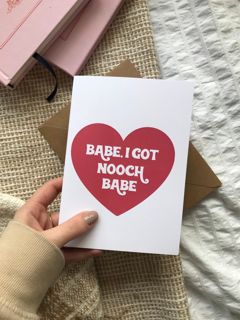 I Got Nooch Babe Heart Vegan Valentine Card Red Retro Eco Friendly image 2