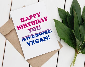 Tarjeta de felicitación vegana de feliz cumpleaños // LGBTQ+