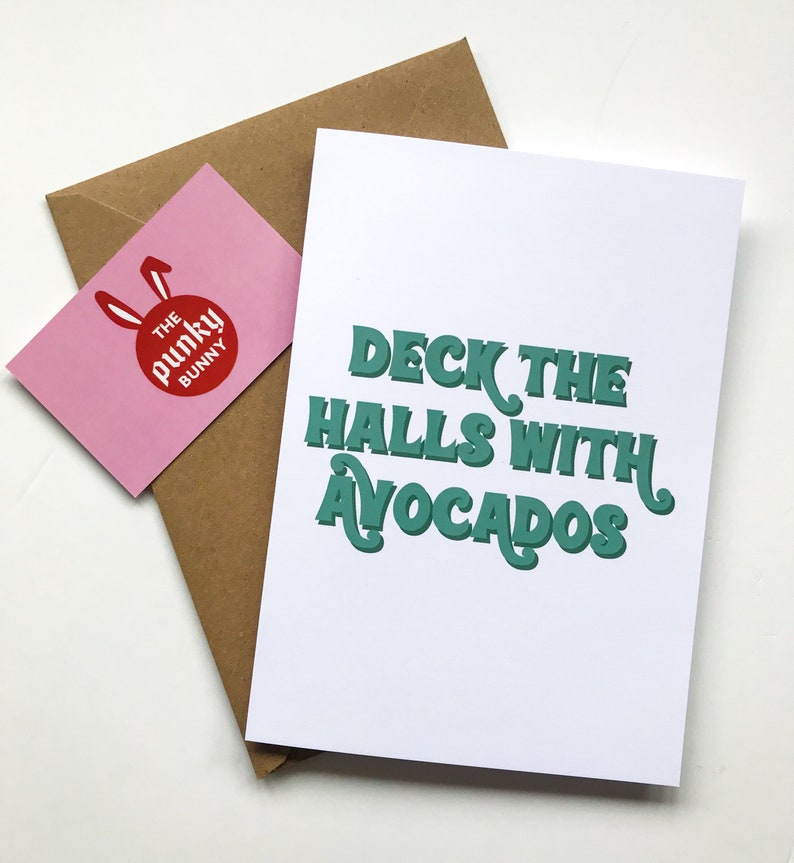 Deck The Halls Avocados Christmas Holidays Retro Green Greeting Card image 1