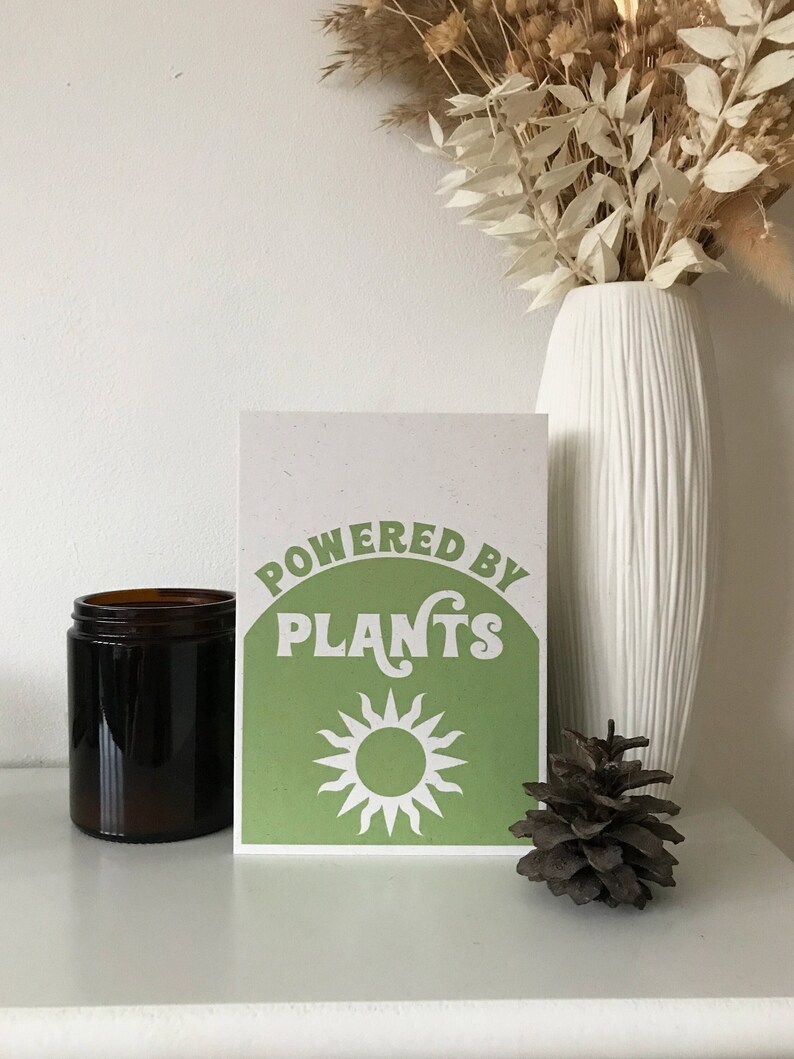 Powered By Plants Retro Minimalist Green Vegan Art Print Poster image 3