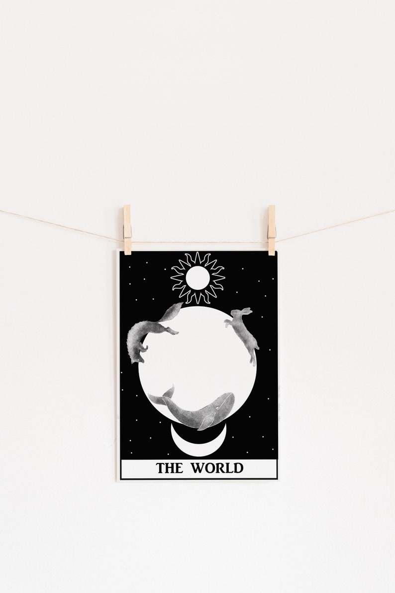 El mundo, Cartel de impresión de arte reciclado vegano del Tarot, A6, A5, A4 imagen 2