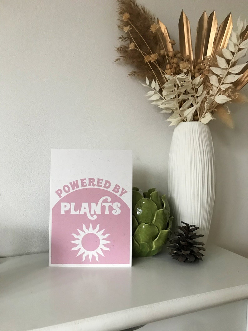 Powered By Plants Retro Minimalist Pink Vegan Art Print Poster image 4