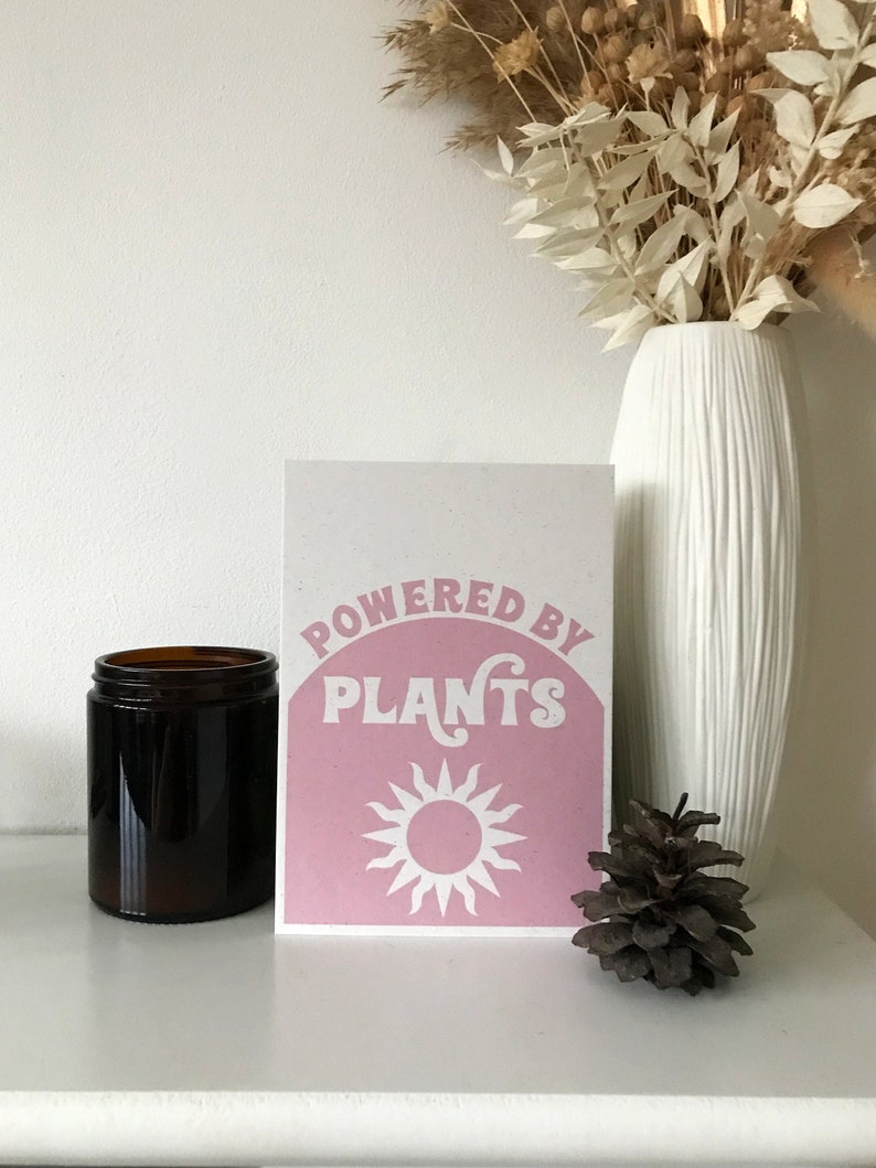 Powered By Plants Retro Minimalist Pink Vegan Art Print Poster image 3