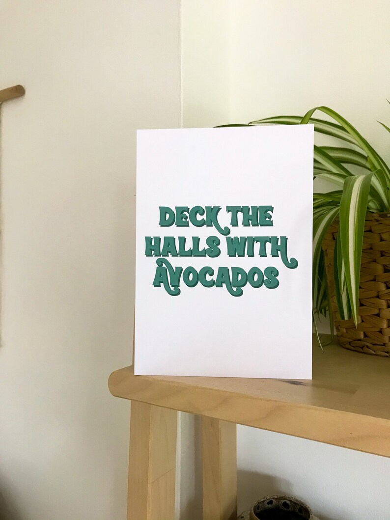 Deck The Halls Avocados Christmas Holidays Retro Green Greeting Card image 2