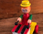 Vintage Wood Pull Toy, Clown Playing Xylophone, L. Take ZN, Amsterdam, 1960s