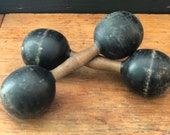 Pair, Antique Wooden Exercise Weights, Dumbbells, Approximately 12 quot H x 3 1 4 quot W, England, Early 1900s