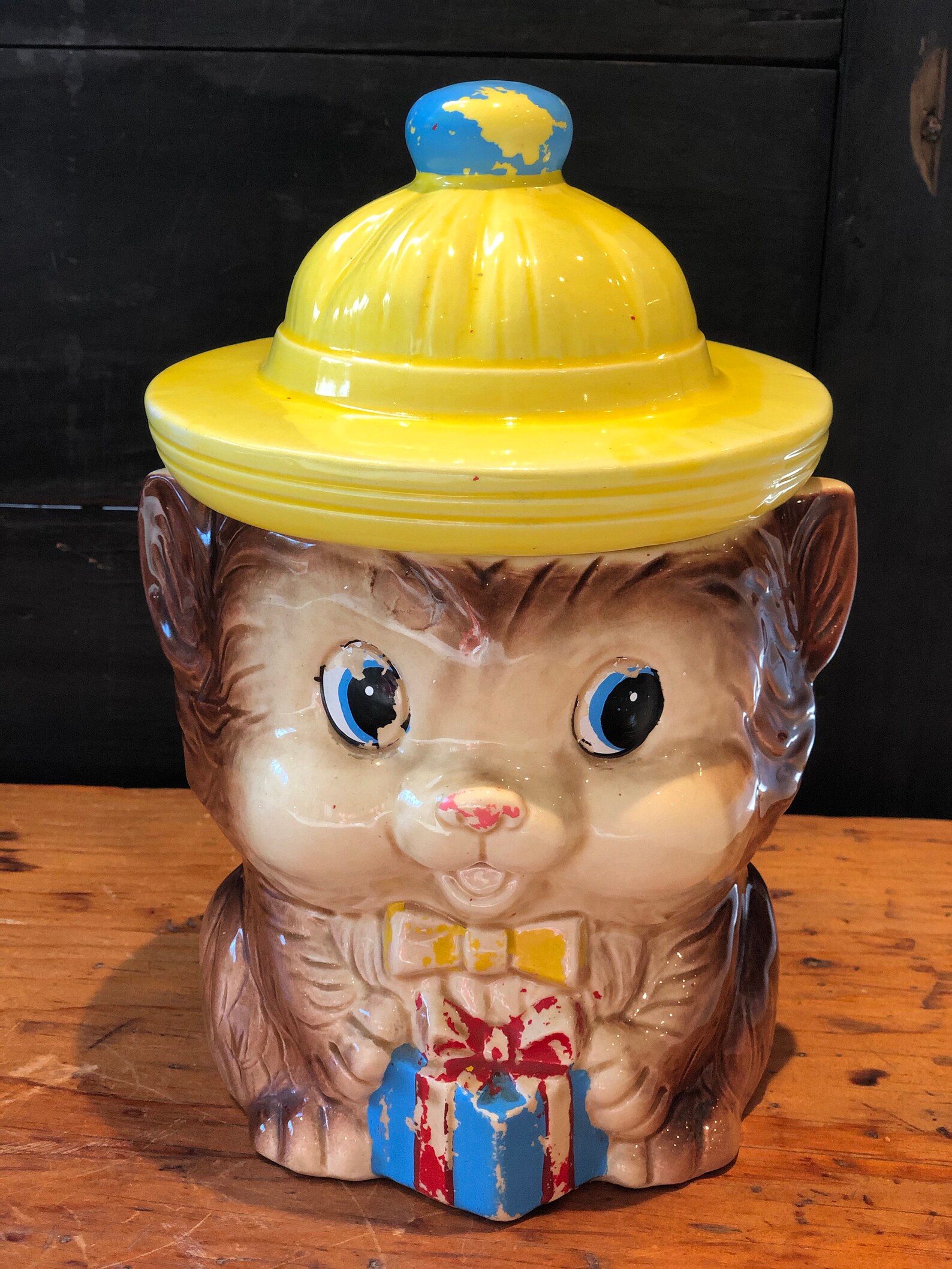 Cat Cookie Jar Kitten Biscuit Jar Kitchen Storage Yellow Etsy